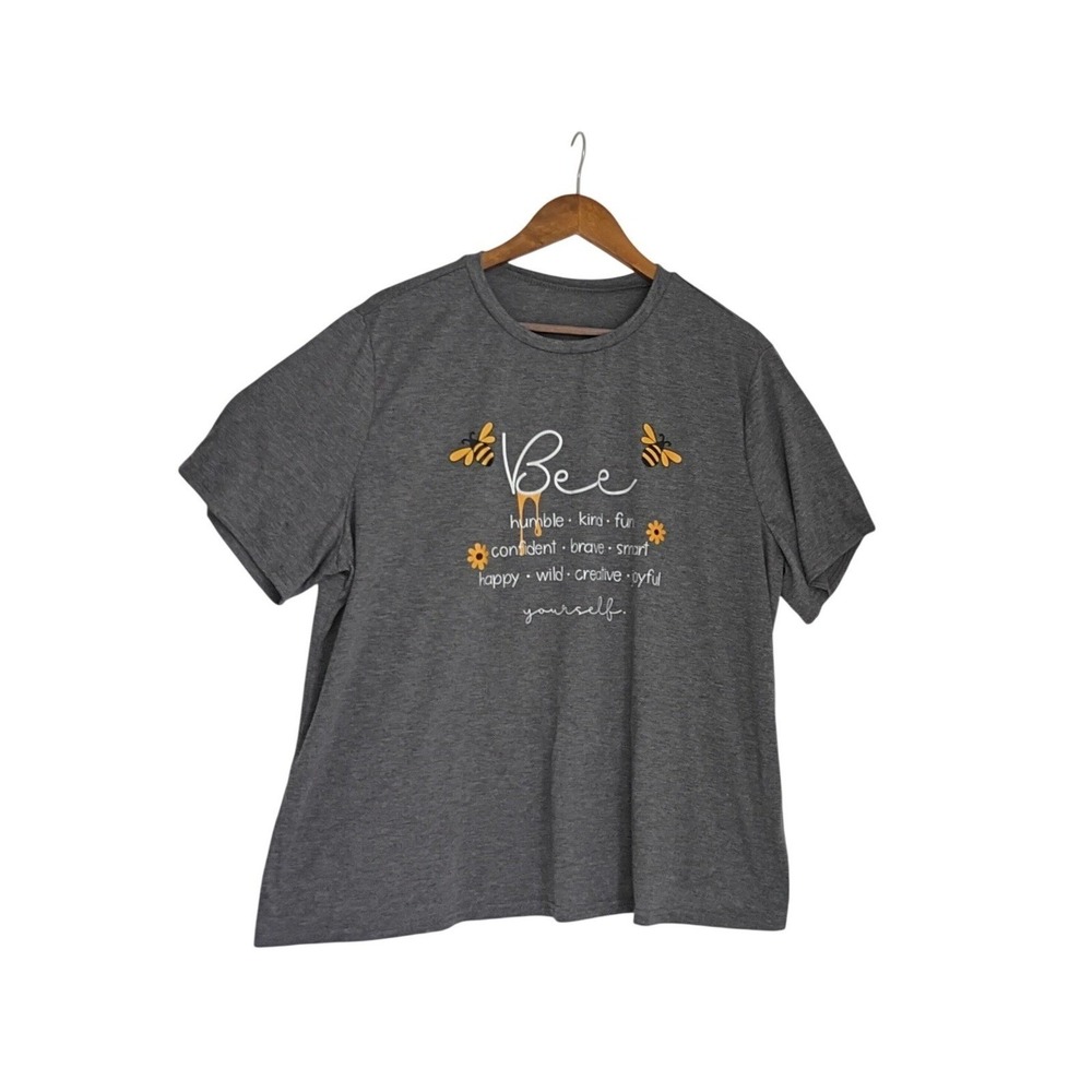 Plus Size Bee Yourself Graphic Tee Heather Gray Positive Quote T-Shirt Curve 3XL